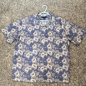 Daniel Cremieux 100% Cotton Blue, Cream, Tan Floral Casual Shirt,Front Pocket